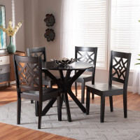 Baxton Studio Miela-Dark Brown-5PC Dining Set Baxton Studio Miela Modern and Contemporary Dark Brown Finished Wood